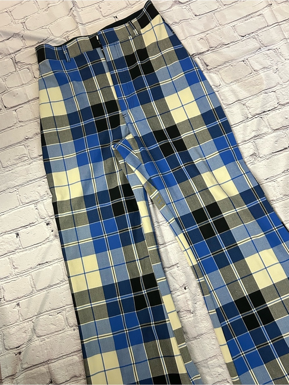 Free People Blue, Black & Cream Plaid Wide-Leg Trousers - Picture 3 of 13